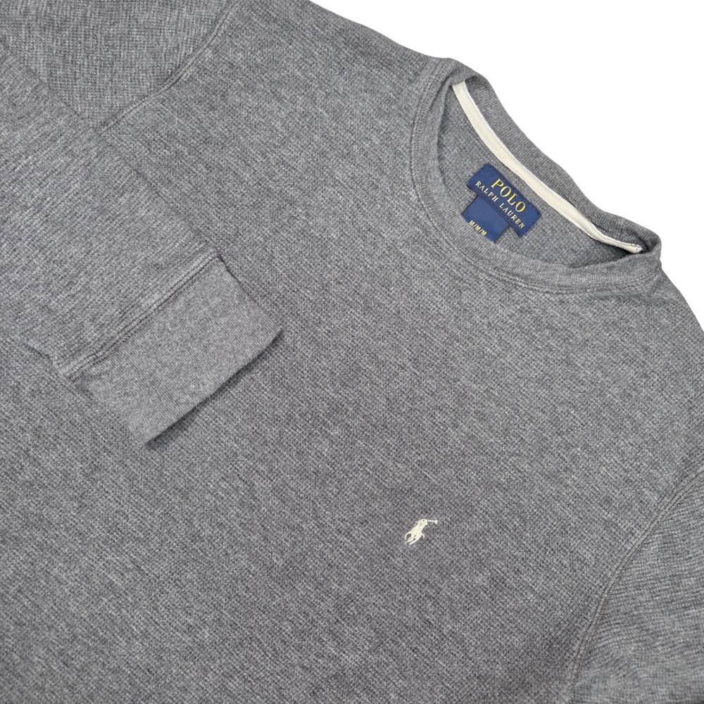 Polo Ralph Lauren Waffle Knit Thermal Shirt M Gray Long Sleeve Crewneck Sweater